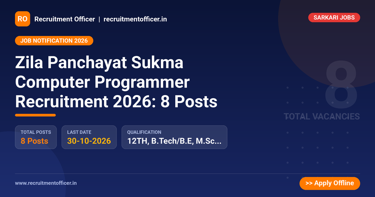 Zila Panchayat Sukma Computer Programmer Recruitment 2026: 8 Posts - NRAI nrai.in
